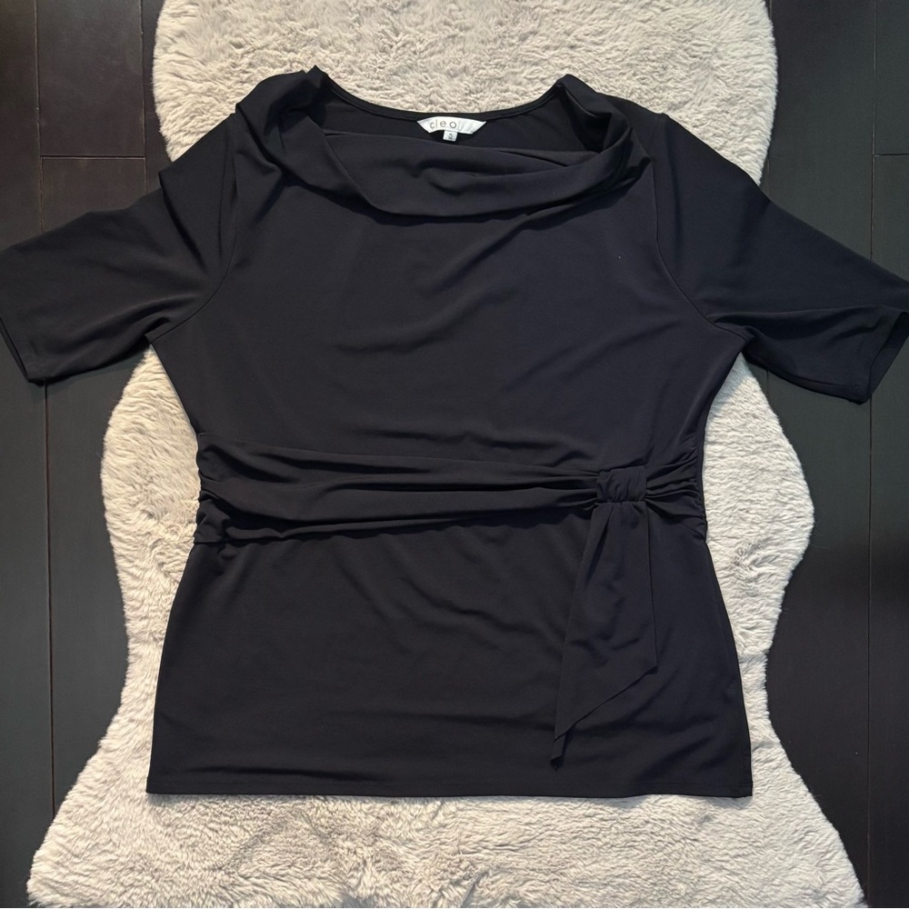 Cleo Asymmetrical Tie Front Dark Blue Blouse